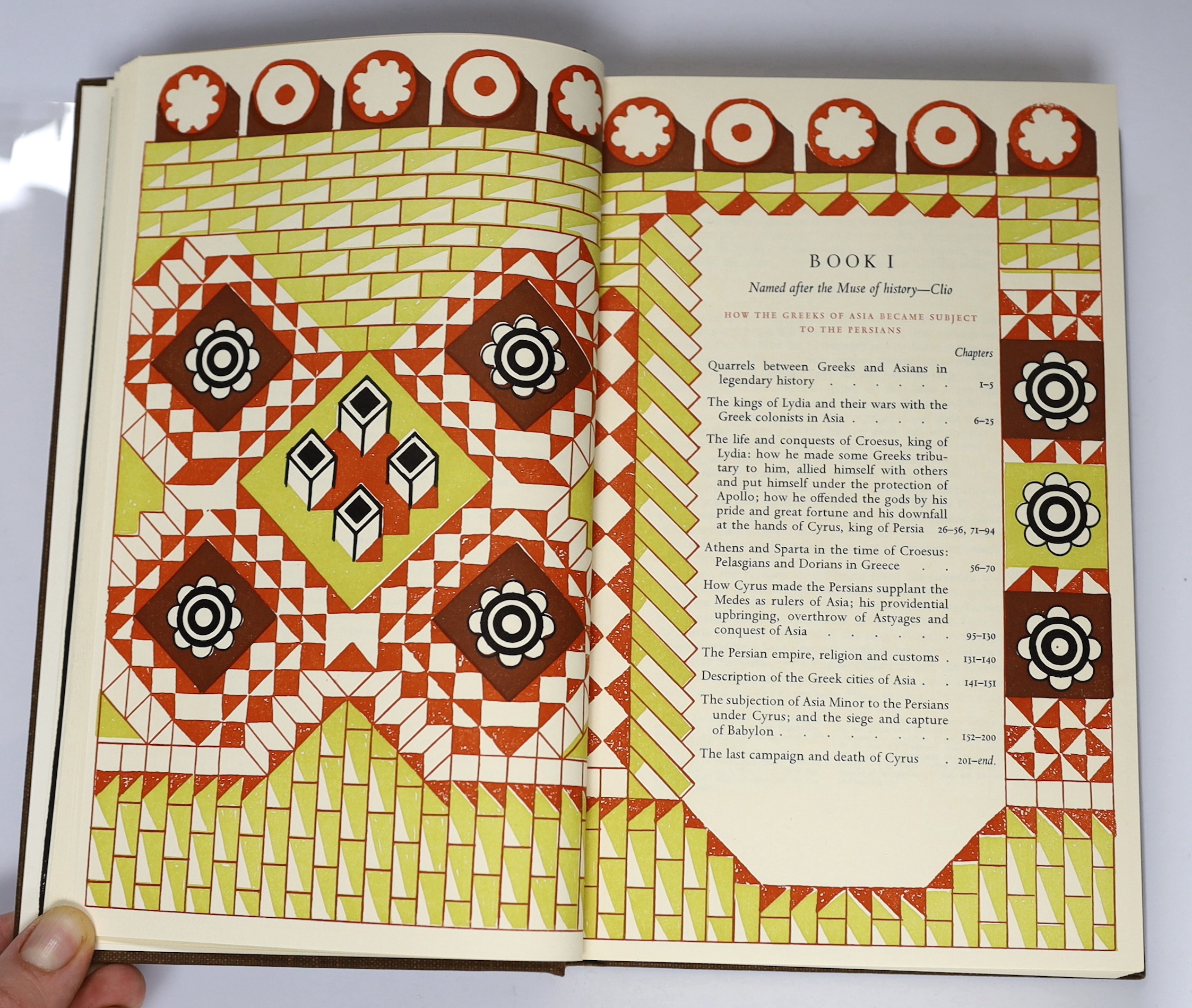 Herodotus - The Histories of Herodotus of Halicarnassus, translated by Harry Carter, illustrated by Edward Bawden, one of 1500, 4to, gilt lettered brown cloth, with map endpapers, Joh. Enschede en Zonen, Haarlem, 1958, w